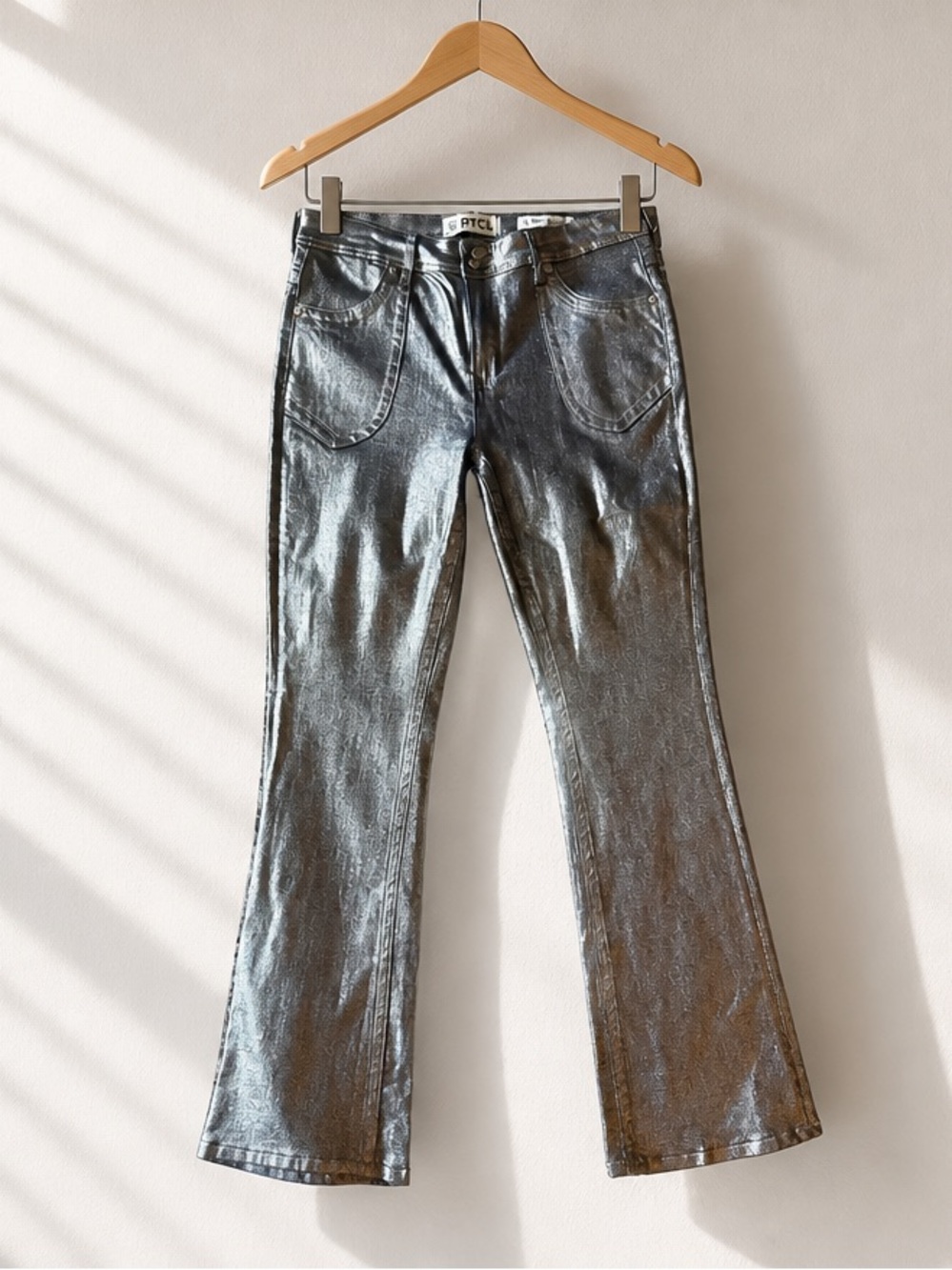 PTCL Silver Metallic Flare Jeans